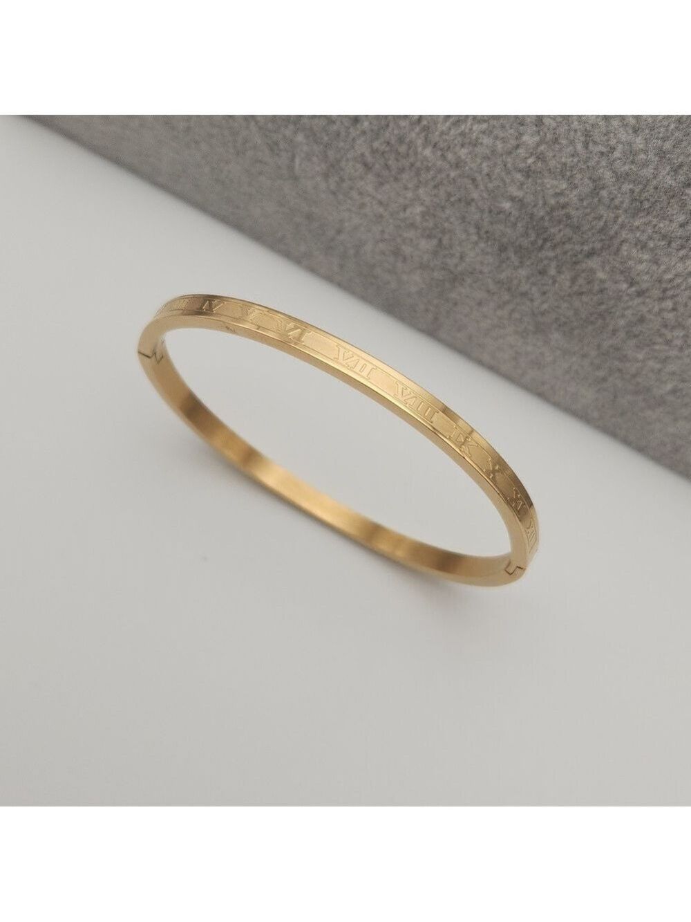 Gold Tone Roman Numeral Bangle Bracelet | Minimalist Everyday Statement Jewelry